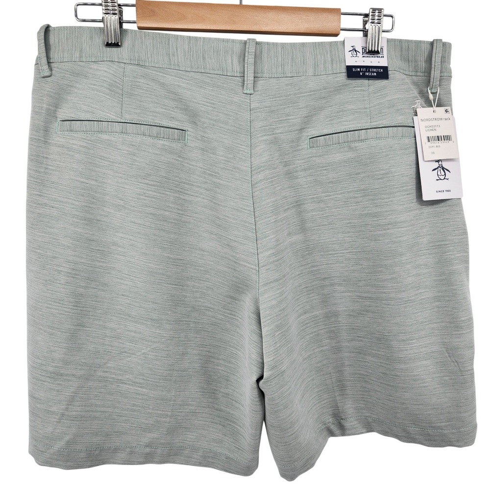 NWT Original Penguin Slim Fit Stretch Shorts Mens 38 Lichen Green Golf Summer - Picture 4 of 5